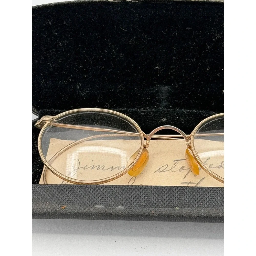 Vintage Round Wire Rim Eyeglasses Gold Tone Frames w/ Case 1950s Style